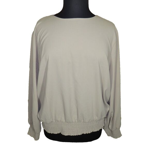 Zenana Tan Smocked Long Sleeve Georgette Blouse Plus Size 3X - Picture 1 of 7